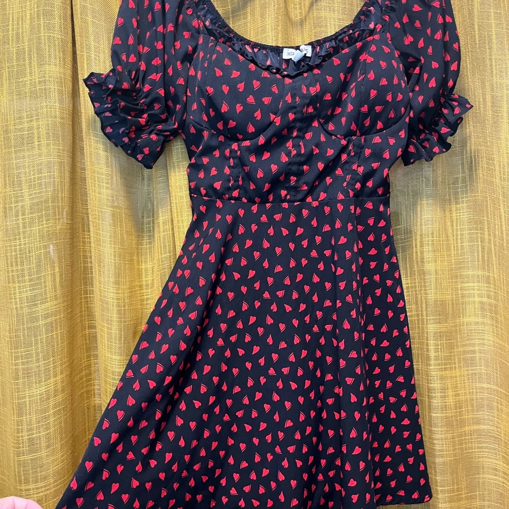 Inspired Hearts Vintage Style Black Dress with Red Heart Pattern